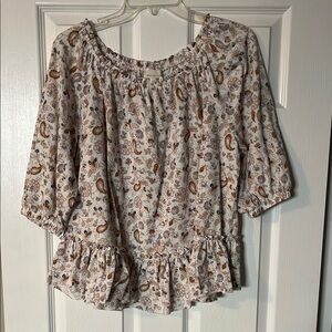 MELLODAY Cream and Brown Flutter Sleeve Blouse